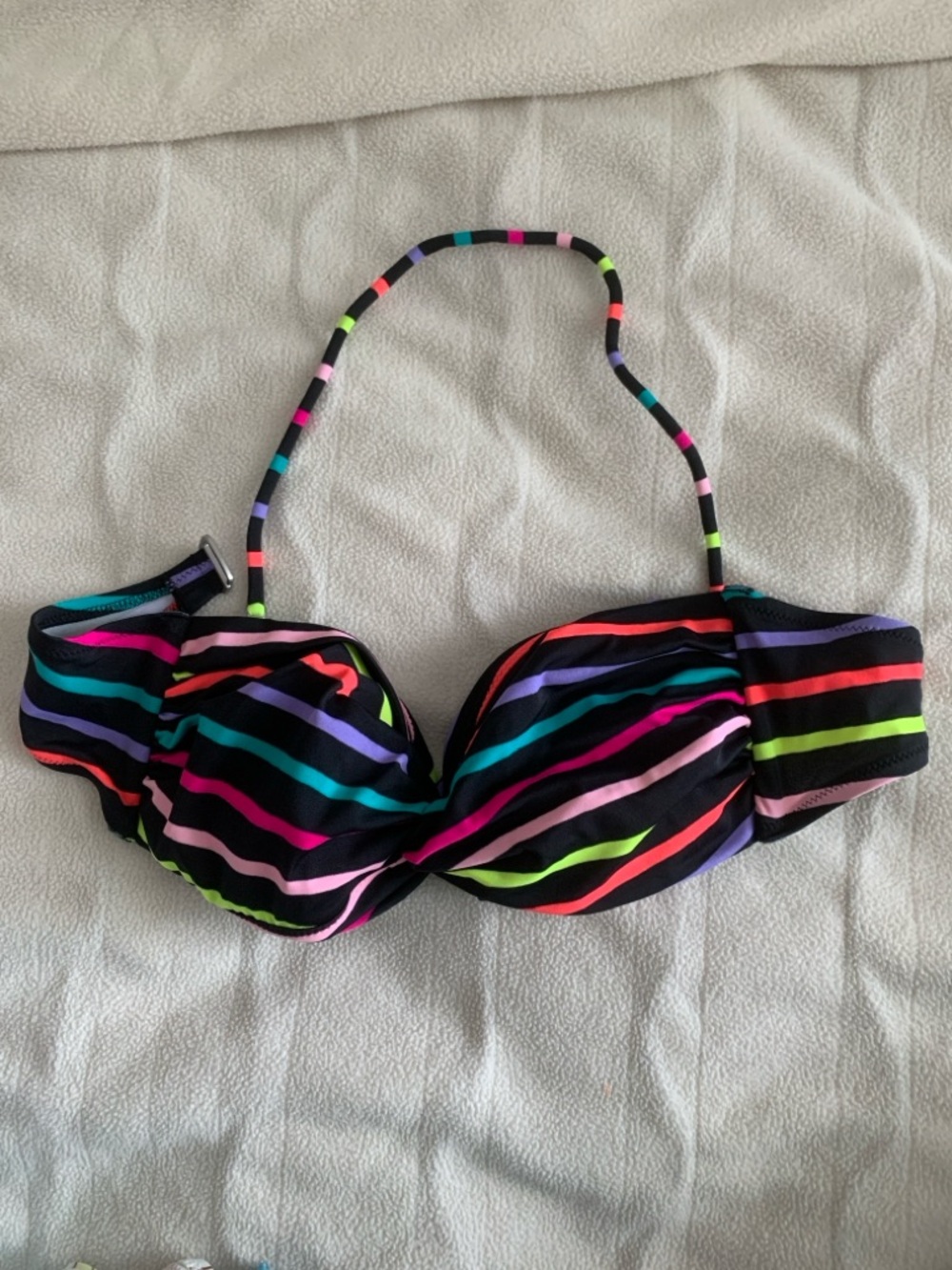 NWOT Striped Neon Bikini Top - Black with Multi Neon Stripes